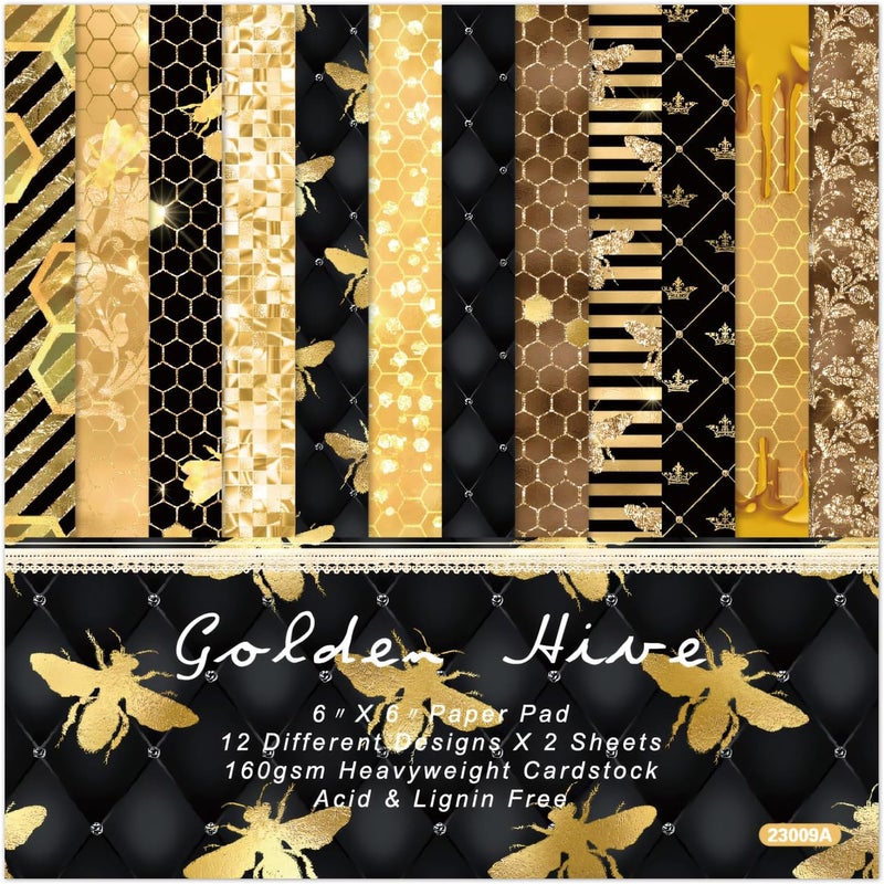 WLXTREE Scrapbook Paper Pad 6x6 Single-Sided Bee Pattern Decopodge Cardstock Paper for Scrapbooking DIY Decorative Background Cardmaking, Junk Journal Craft Supplies - Image 1
